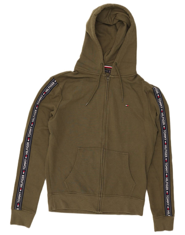 Tommy Hilfiger Womens Graphic Zip Hoodie Sweater UK 16 Large Khaki Cotton