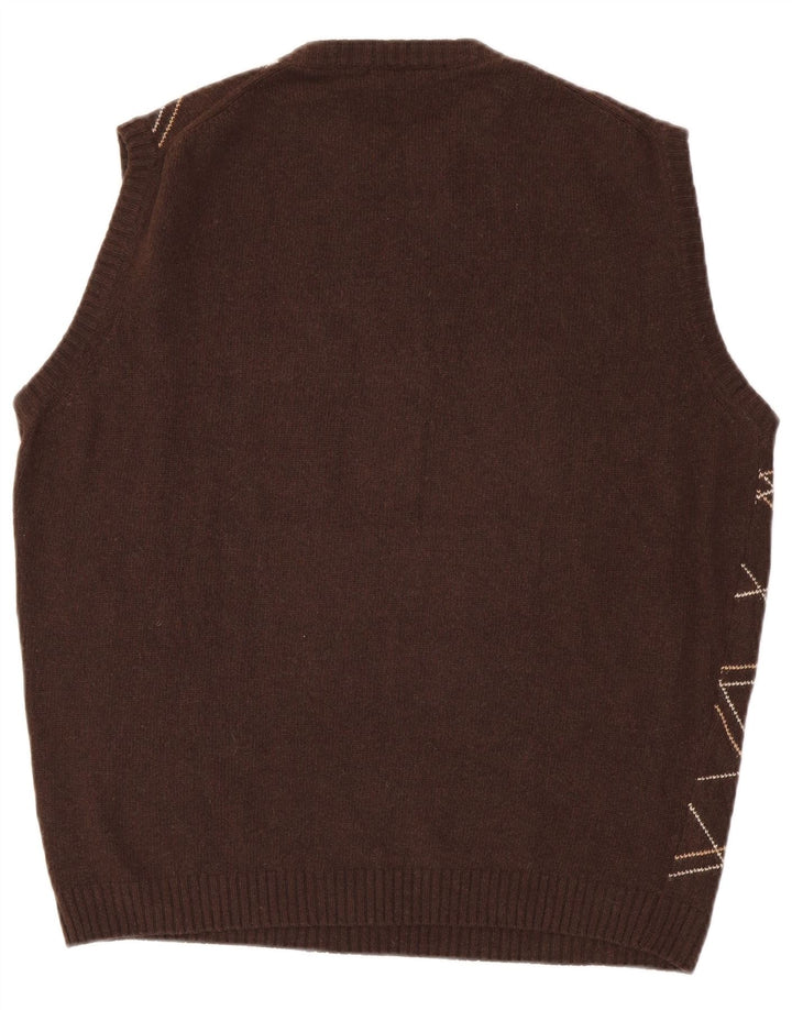 Vintage Mens Vest Tank Top IT 50 Medium Brown Geometric Wool