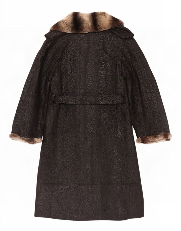 Palton din piele vintage pentru femei UK 10 mic negru cu imprimeu animal
