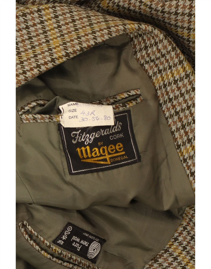 MAGEE Mens 2 Button Blazer Jacket UK 42 XL Khaki Houndstooth Wool