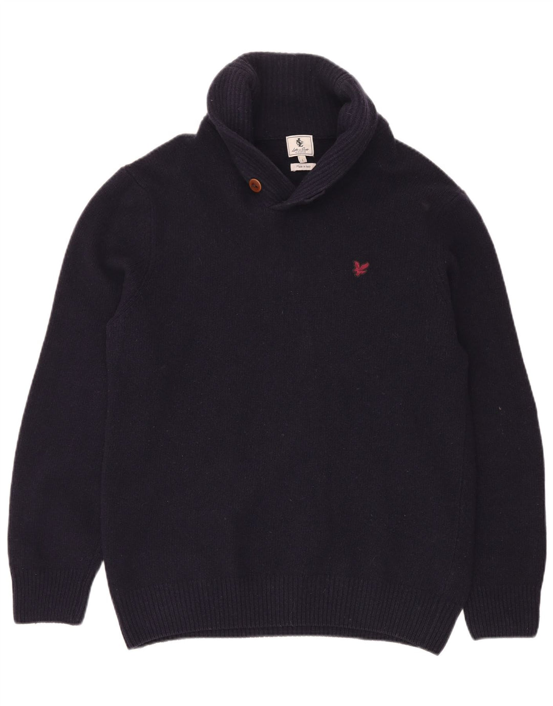 Lyle & Scott Pulover pentru bărbați cu gât șal, lână mare, albastru