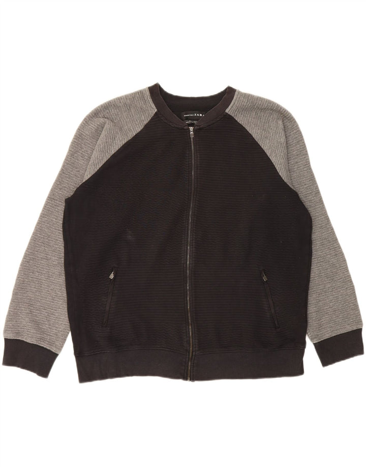 Jachetă de trening pentru bărbați Zara 2XL, bumbac negru color bloc