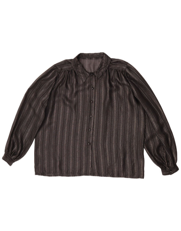 Bluză de cămașă vintage pentru femei UK 18 XL, sintetică cu dungi negre