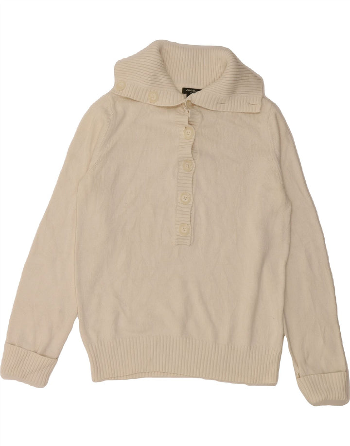 EDDIE BAUER Womens Button Neck Jumper Sweater UK 14 Medium White Cotton Vintage Eddie Bauer and Second-Hand Eddie Bauer from Messina Hembry 