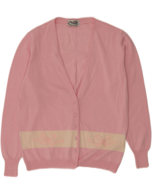 Pulover cardigan pentru femei VINTAGE UK 14 Roz mediu Lână nouă color block