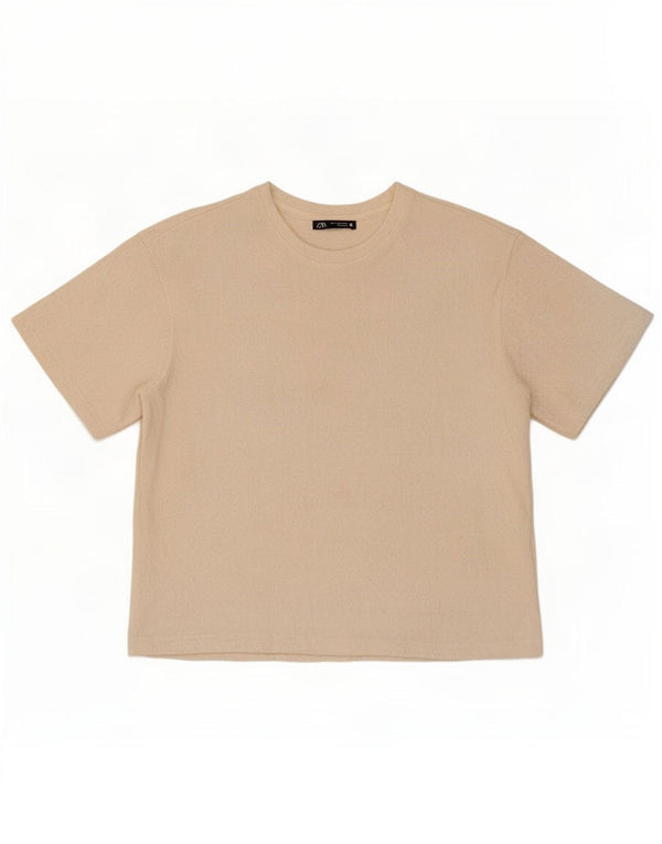 Zara Womens T-Shirt Top UK 10 Small Beige Viscose