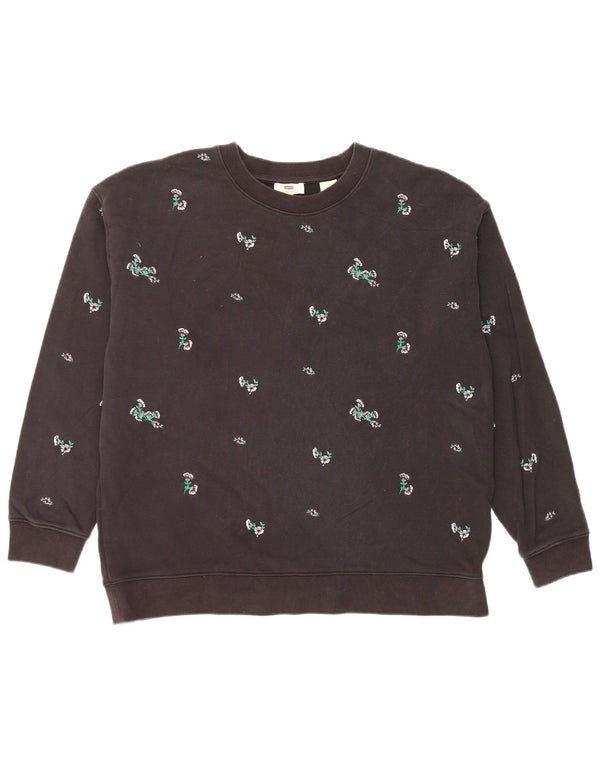 Pulover supradimensionat pentru femei Levi's UK 16, mare, negru, bumbac floral