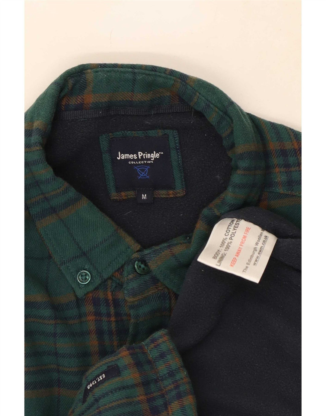 Cămașă de flanel pentru bărbați James Pringle, bumbac verde mediu cu carouri