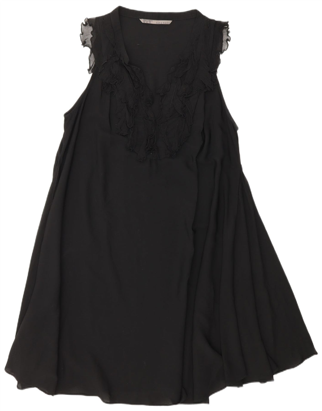 Rochie ZARA pentru femei cu volane în față, în formă de A, UK 18 XL, poliester negru