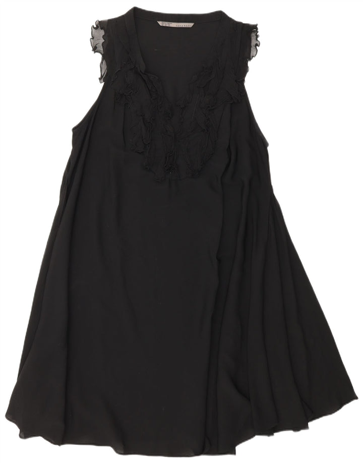 Rochie ZARA pentru femei cu volane în față, în formă de A, UK 18 XL, poliester negru