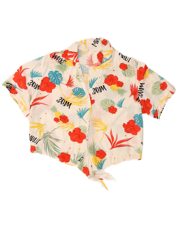 Bluză cămașă cu cravată în față pentru femei VINTAGE UK 16, mare, albă, florală