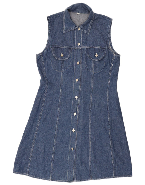 Rochie vintage de denim fără mâneci pentru femei UK 14, mare, albastru, bumbac