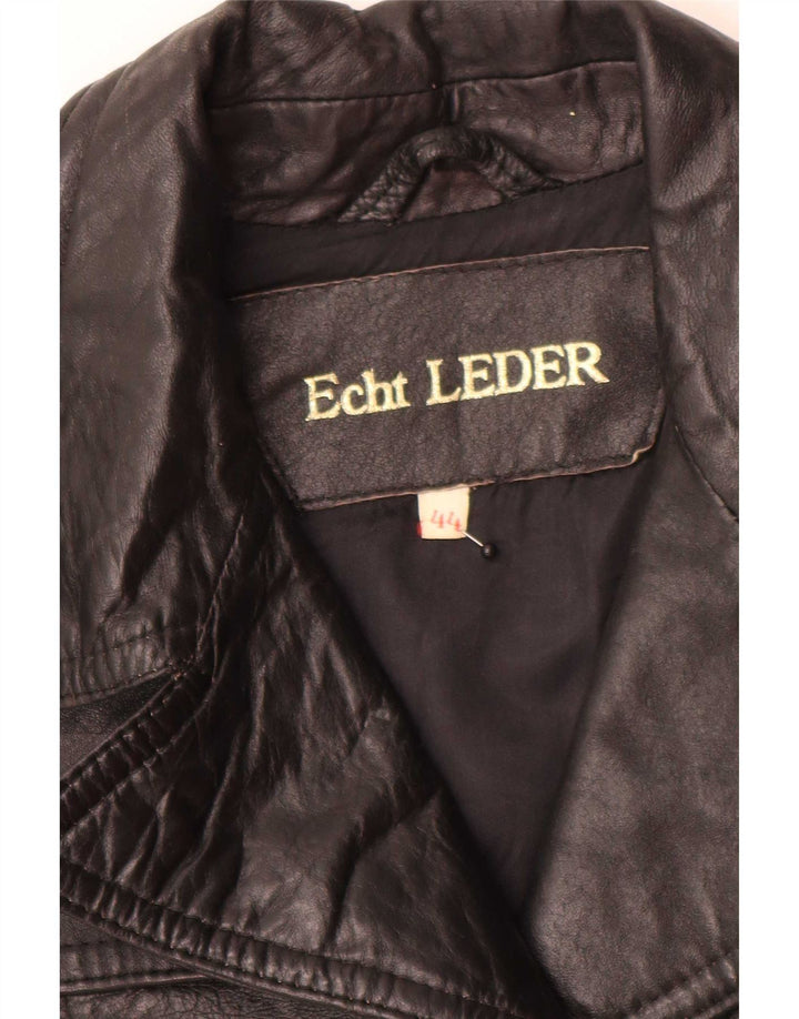 Jachetă vintage din piele cu 3 nasturi pentru femei IT 44 Medium Black