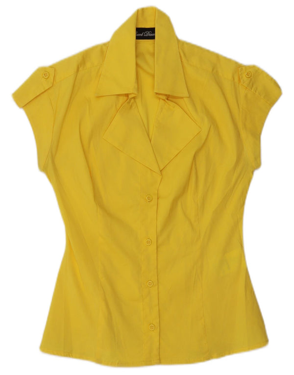 VINTAGE Womens Short Sleeve Military Shirt UK 6 XS Yellow Cotton