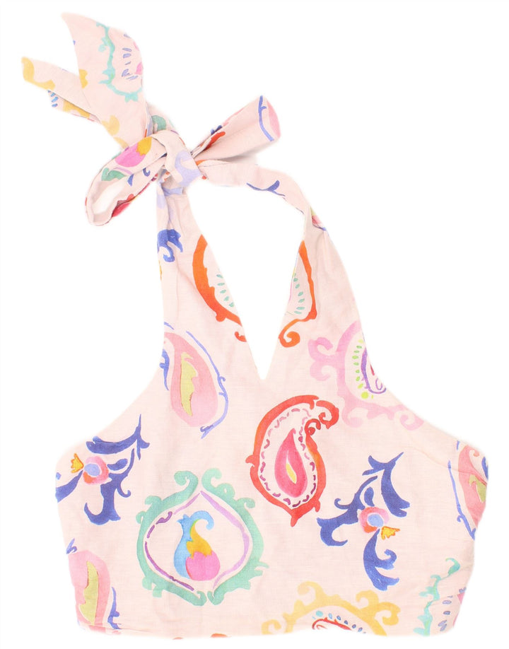Top Crop Halter pentru Damă Zara Mic Roz Paisley