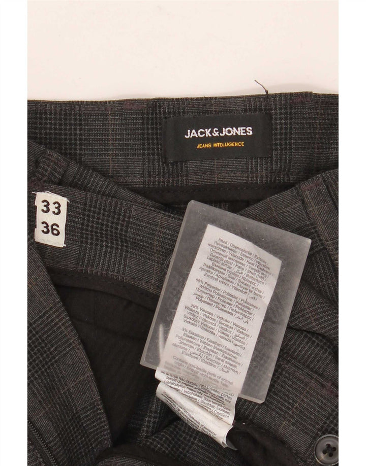 Pantaloni Jack & Jones Marco Slim Chino pentru bărbați L33 L36 poliester cu carouri gri