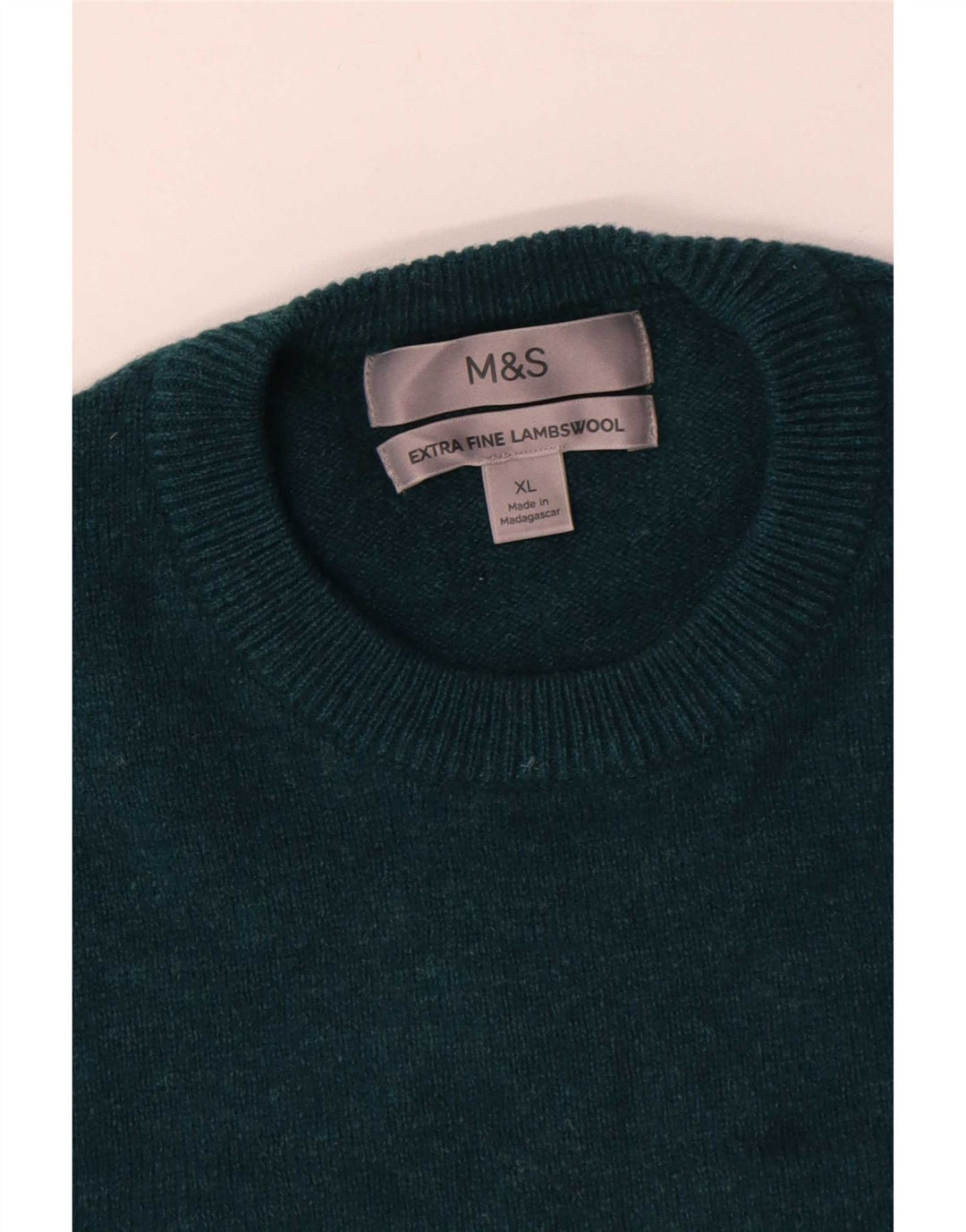 Pulover Marks & Spencer pentru bărbați, cu gât roșu, XL, lână de miel verde