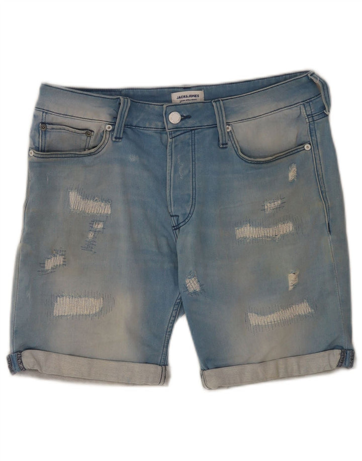 Jack & Jones Pantaloni scurți din denim învechit pentru bărbați, mici W29, bumbac albastru