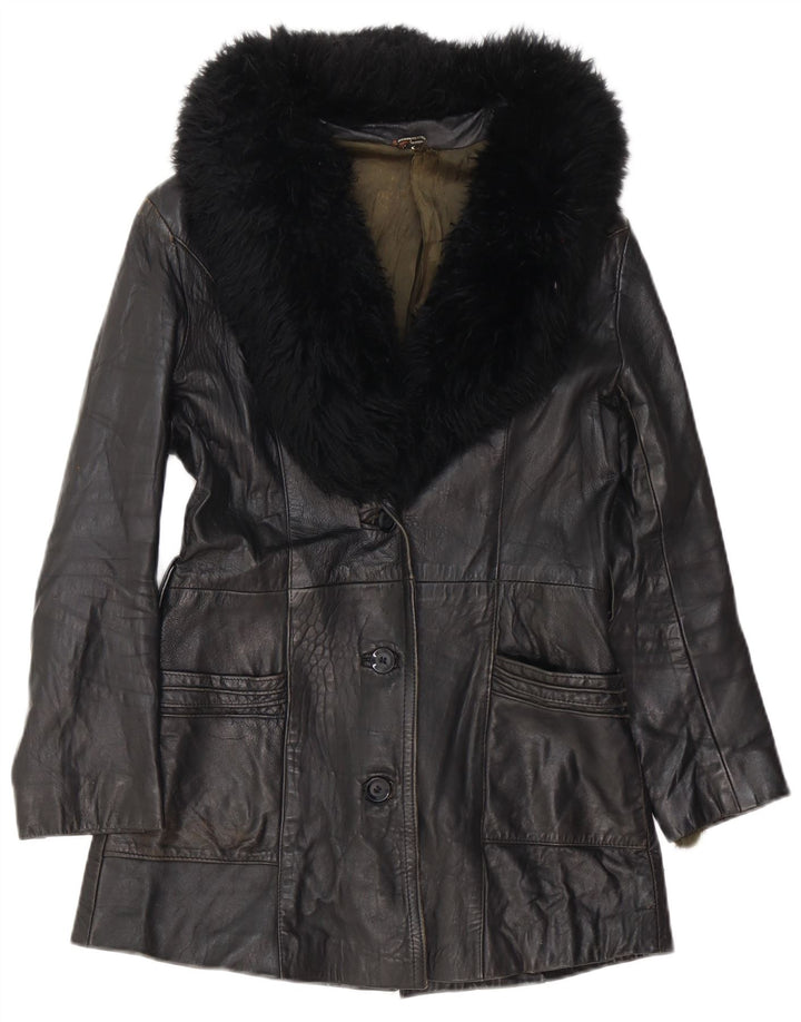 Palton de piele vintage pentru femei UK 8 Small Black