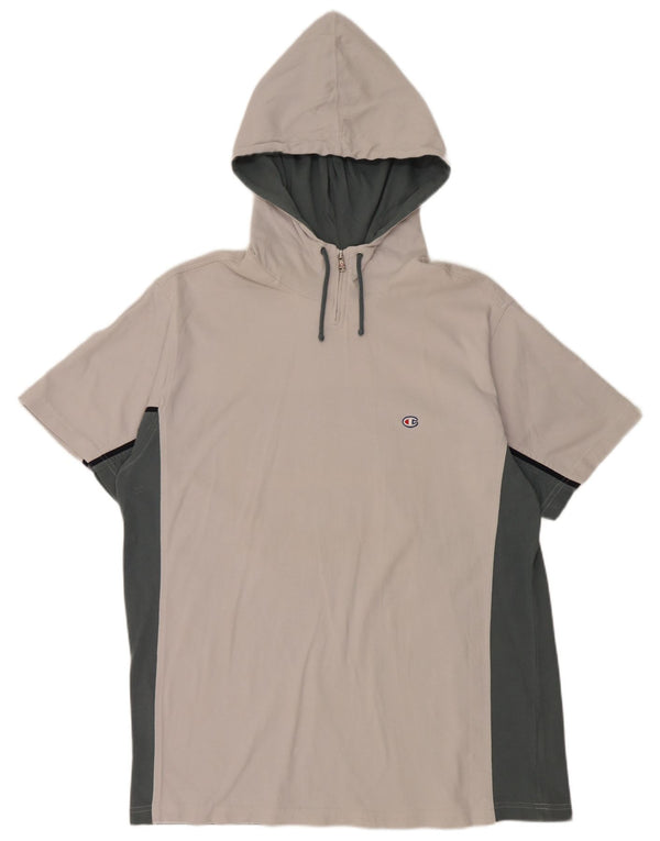 Tricou pentru bărbați CHAMPION, cu glugă, cu fermoar, cu gât, 2XL, bumbac color bloc alb