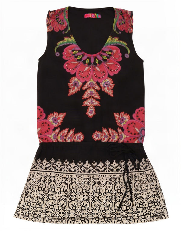 Rochie Desigual pentru femei, fără mâneci, cu talie scazută, mică, neagră, florală