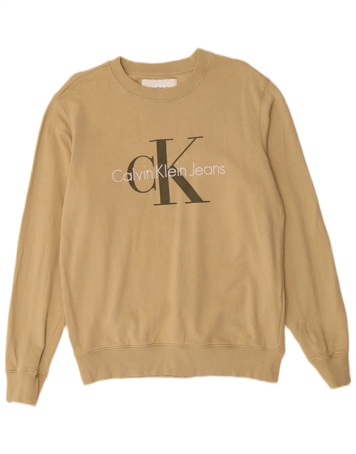CALVIN KLEIN JEANS Hanorac grafic pentru bărbați Pulover Medium Bej Bumbac