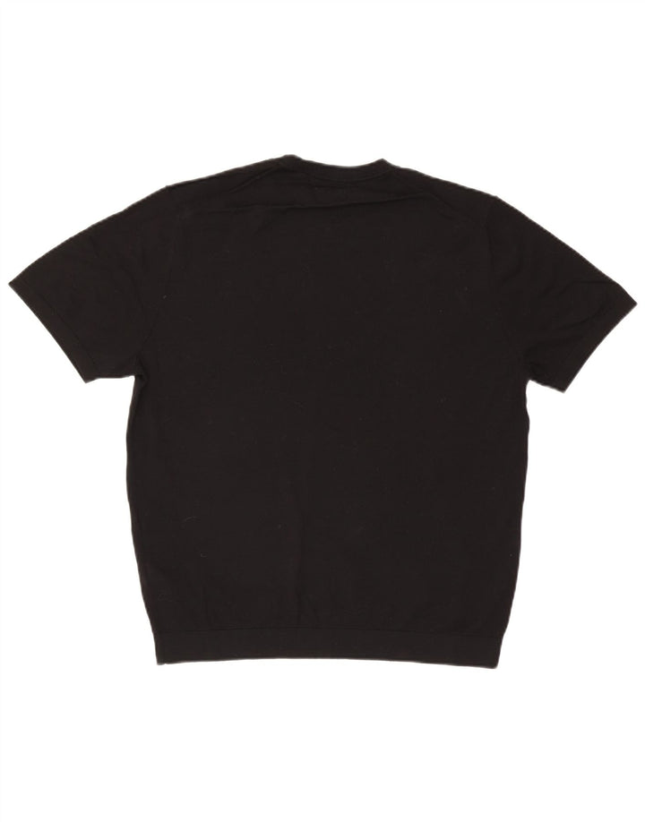 Pulover Massimo Dutti pentru bărbați, cu mânecă scurtă, cu decolteu, negru mediu