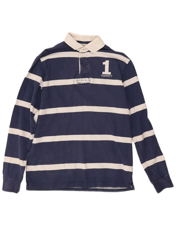 Hackett Mens Long Sleeve Rugby Polo Shirt Small Navy Blue Striped