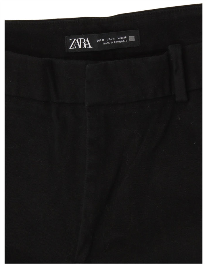 Pantaloni drepți tăiați pentru femei Zara Mediu L28 L26 Bumbac negru