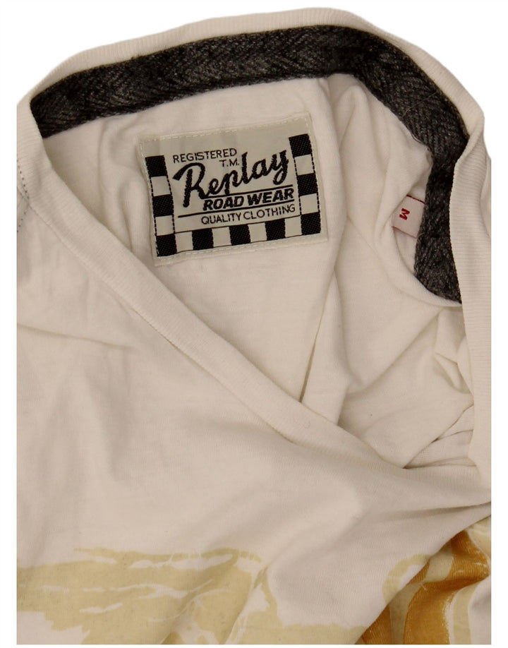 Tricou grafic pentru bărbați Replay Top Mediu Alb