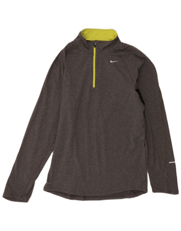 Top de trening pentru bărbați Dri Fit, cu fermoar și gât, color block, gri mic