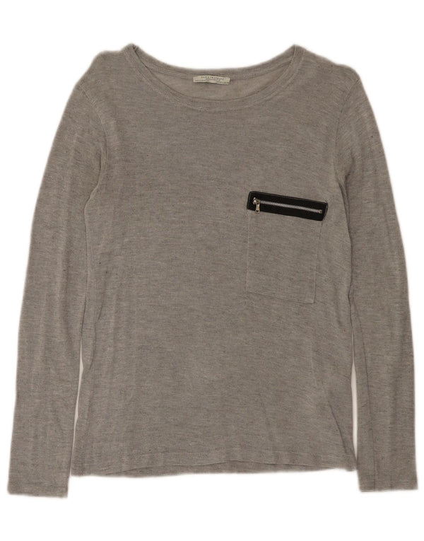 Zara Womens Trafaluc Top Long Sleeve UK 14 Large Grey Flecked Viscose