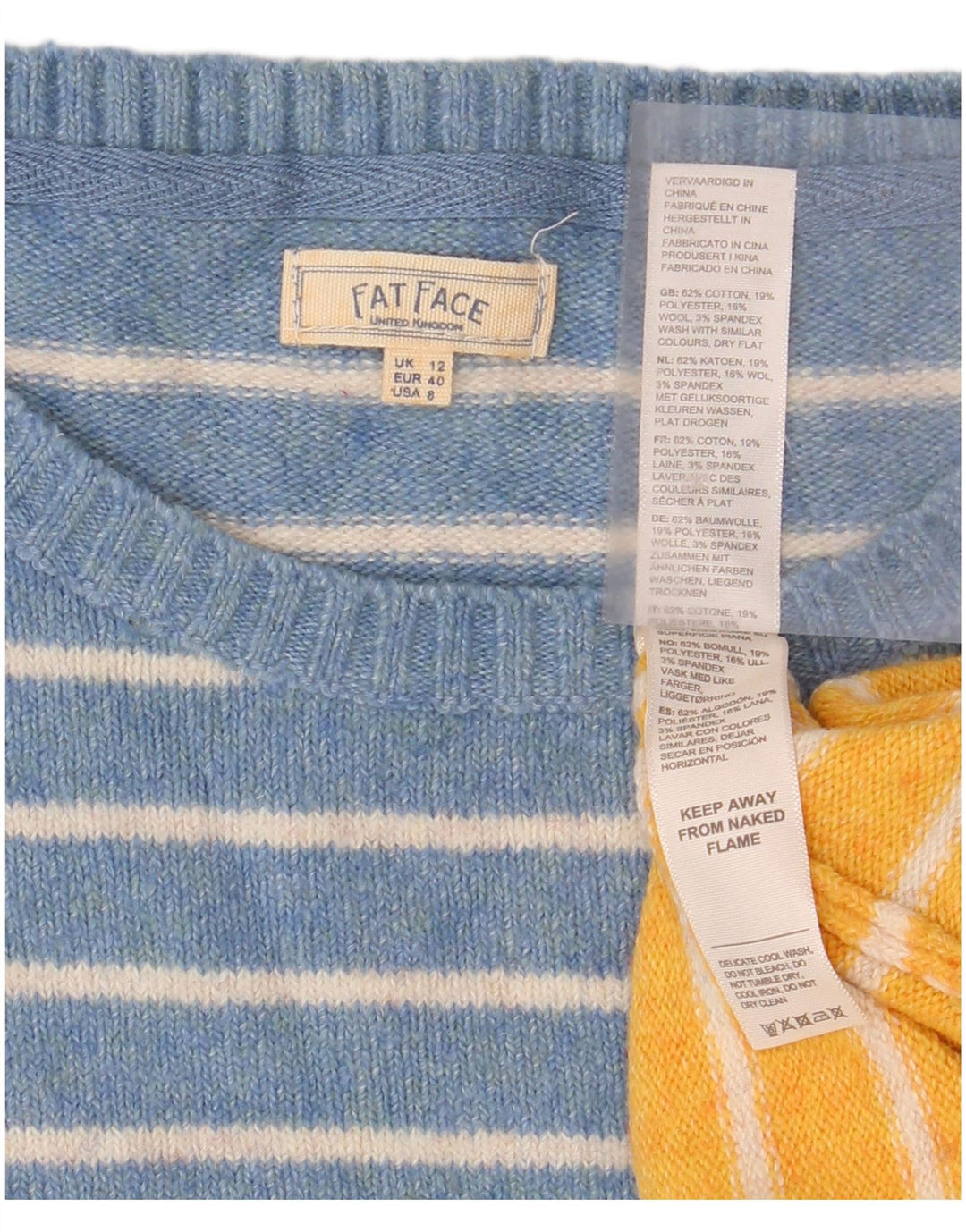 FAT FACE Pulover pentru femei cu decolteu triplu UK 12 Medium Blue Striped