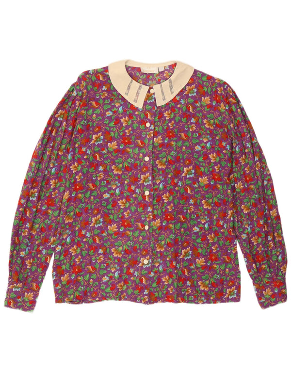 Bluză cămașă pentru femei Le Bambole UK 12, violet mediu, bumbac floral
