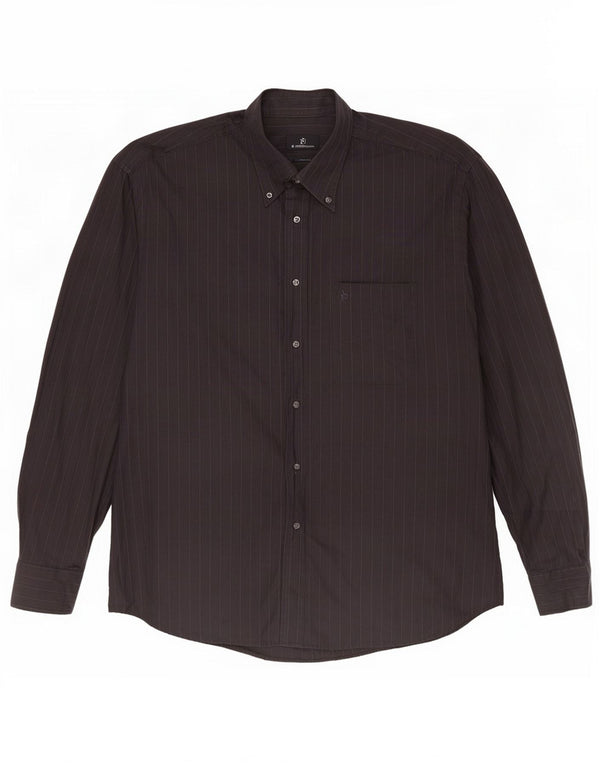 Roccobarocco Mens See Through Shirt Size 43 17 XL Grey Pinstripe Cotton