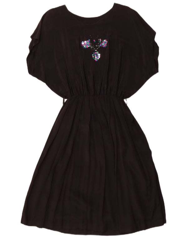 Rochie vintage pentru femei Liliac A-Line UK 18 XL Negru