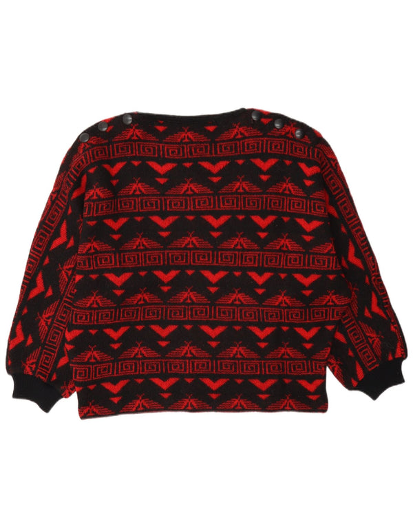 Pulover vintage pentru femei cu gât de barcă UK 16 Large Red Fair Isle Aztec