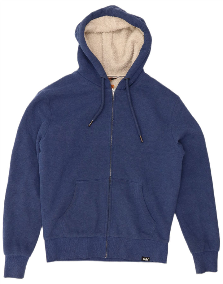 Pulover Superdry pentru bărbați, cu fermoar, bumbac, albastru