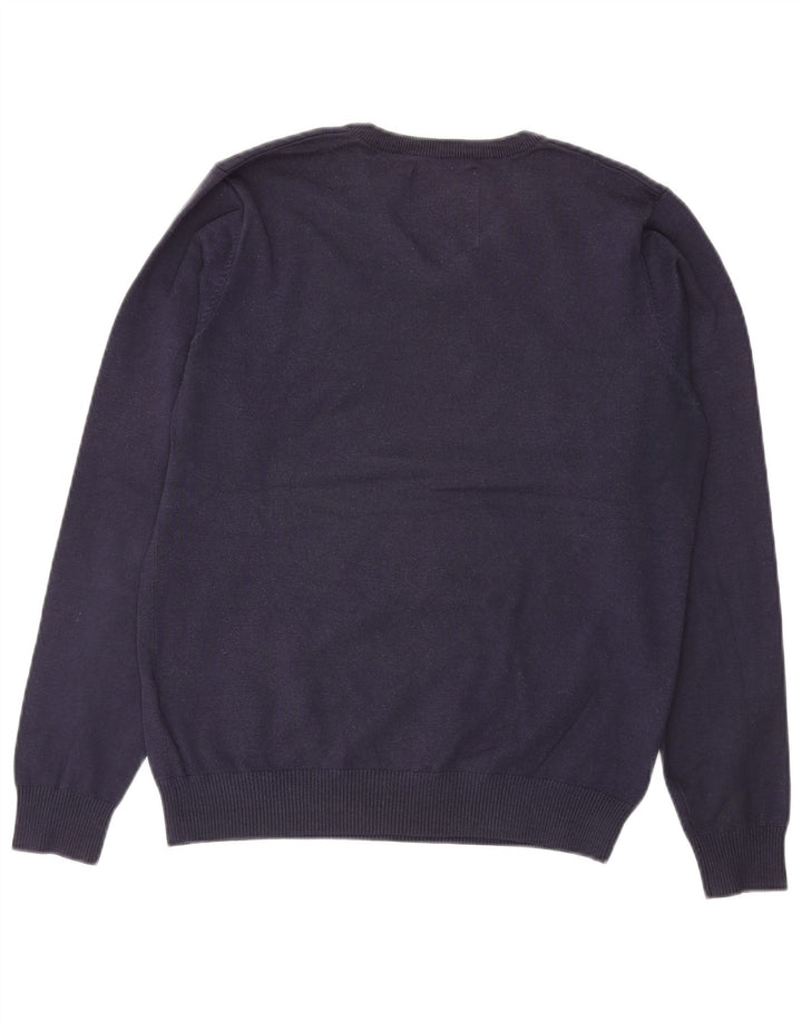 JACK & JONES Mens V-Neck Jumper Sweater Large Navy Blue Acrylic