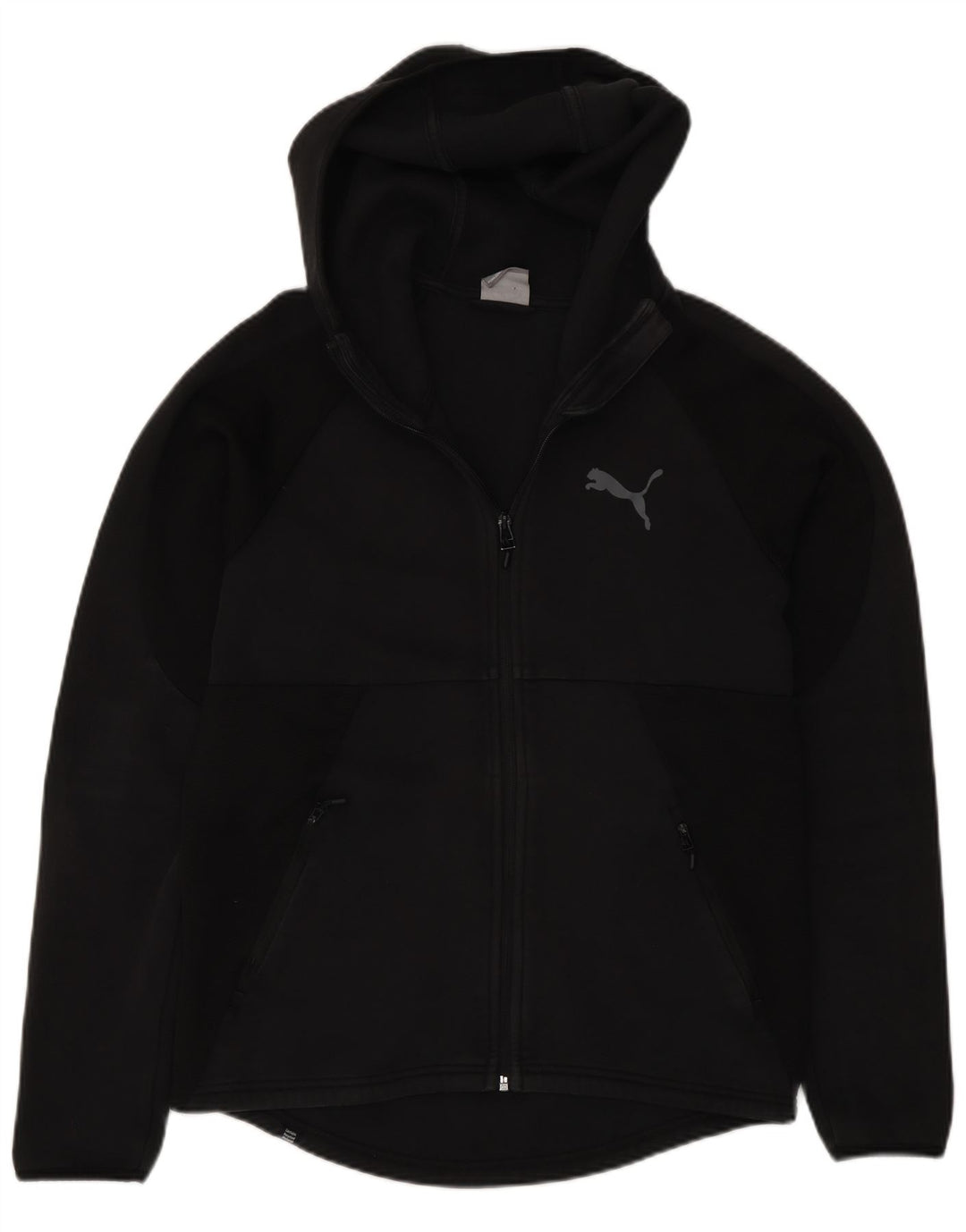 Pulover Puma Regular Fit, cu fermoar, bumbac mediu negru