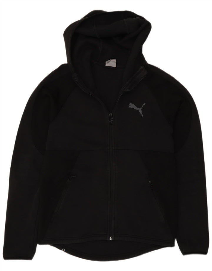 Pulover Puma Regular Fit, cu fermoar, bumbac mediu negru