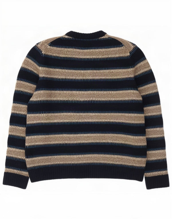 Marks & Spencer Mens Crew Neck Jumper Sweater 2XL Navy Blue Striped Acrylic