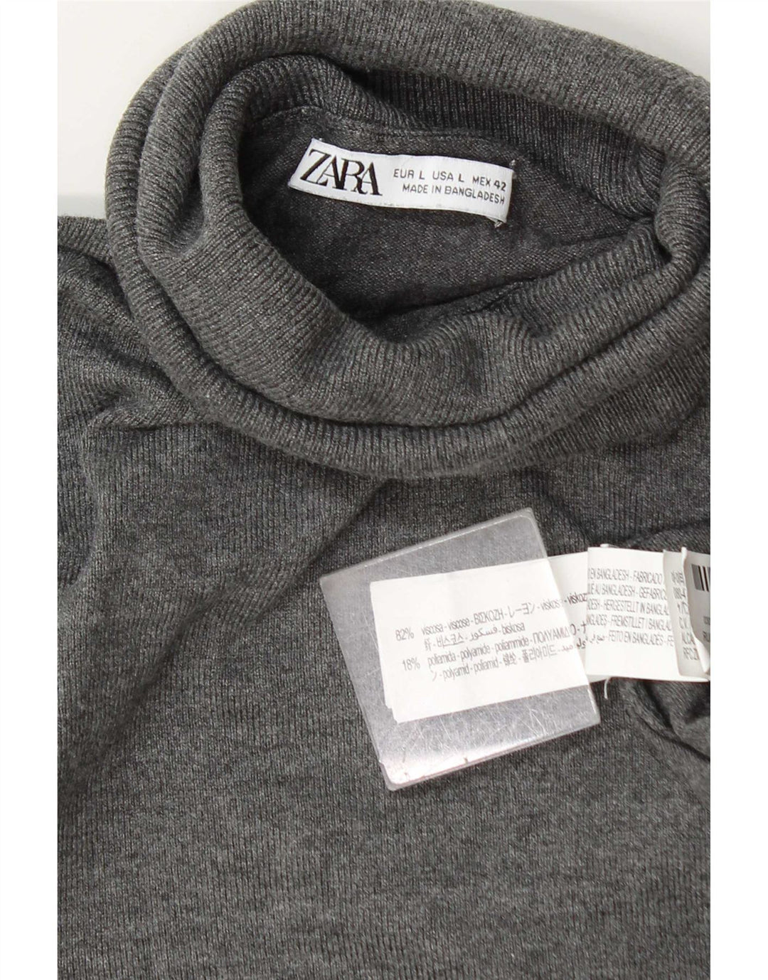Pulover pentru femei cu gât rulat Zara UK 16 mare, gri, viscoză