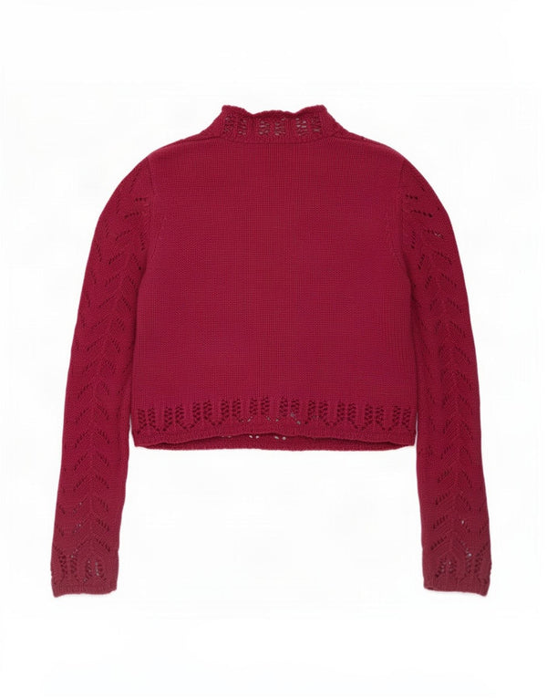 Pulover vintage cardigan crop pentru femei EU 40/42 bumbac burgundă mediu