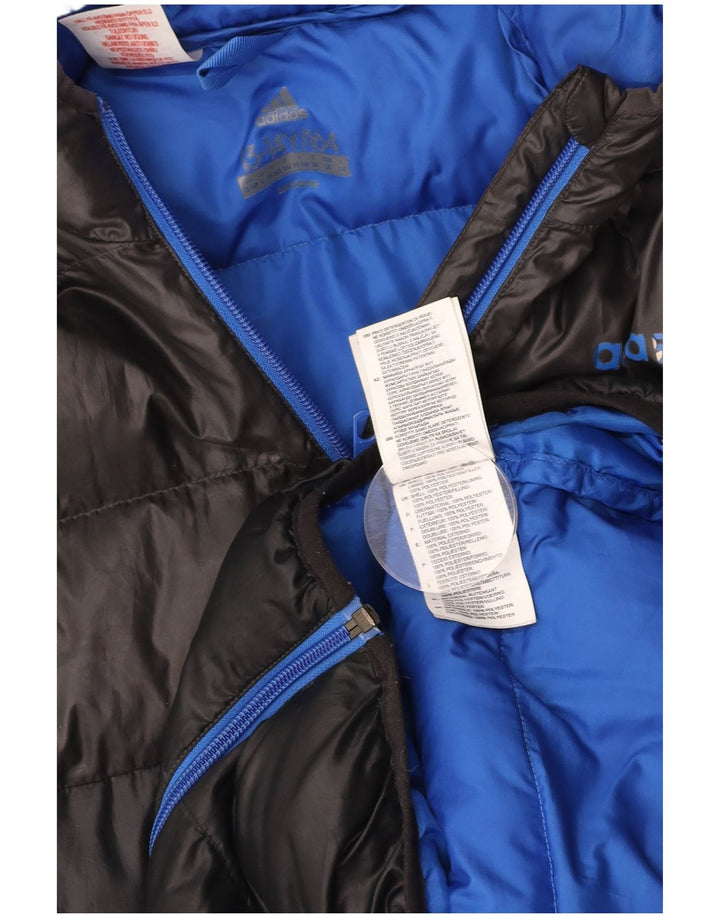 Jachetă căptușită cu glugă ADIDAS pentru băieți 13-14 ani, poliester negru color bloc