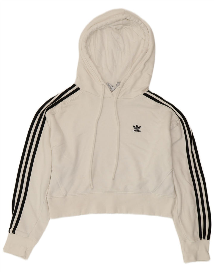 Pulover ADIDAS Crop Oversized Hoodie pentru femei UK 8 Bumbac alb mic