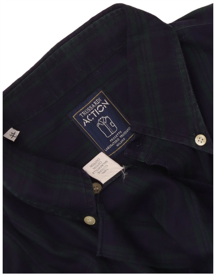 Cămașă Trussardi pentru bărbați din flanel, mărimea 41, mare din bumbac cu carouri bleumarin