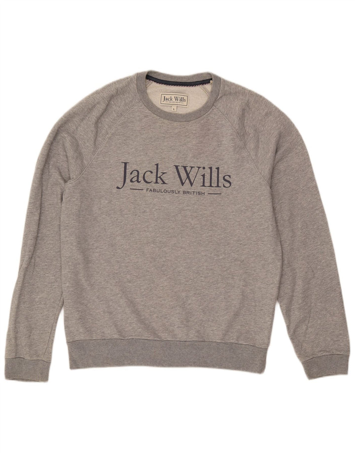 JACK WILLS Pulover grafic pentru bărbați, bumbac mare, gri