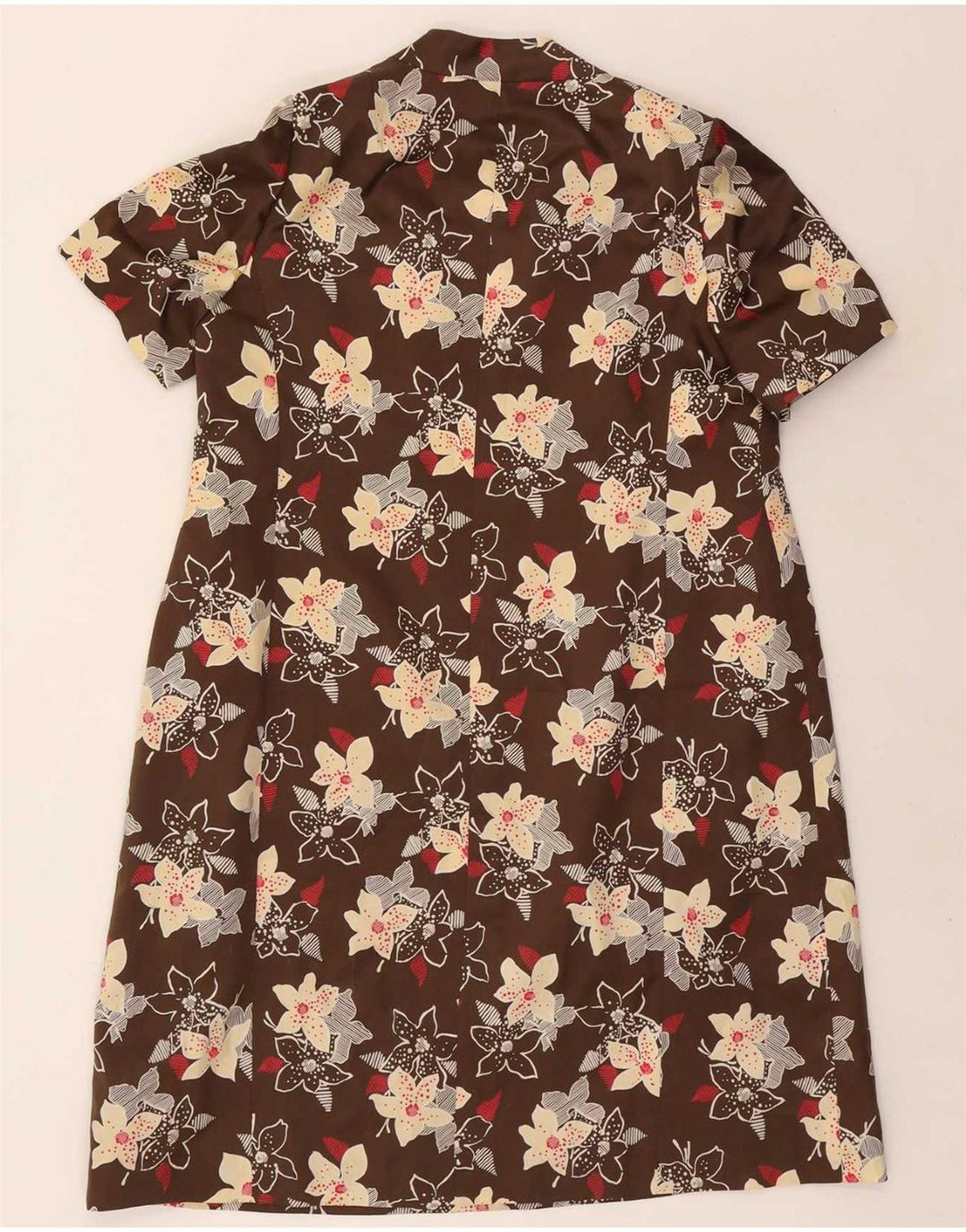 Set de 2 piese vintage pentru femei cu mâneci 3/4, 4 nasturi, 12 UK 12, maro mediu, floral
