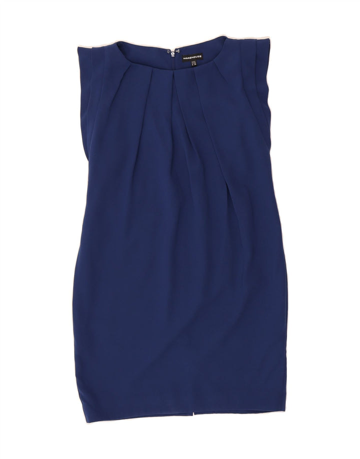 WAREHOUSE Womens Short Sleeves Sheath Dress UK 12 Medium Navy Blue Vintage Warehouse and Second-Hand Warehouse from Messina Hembry 